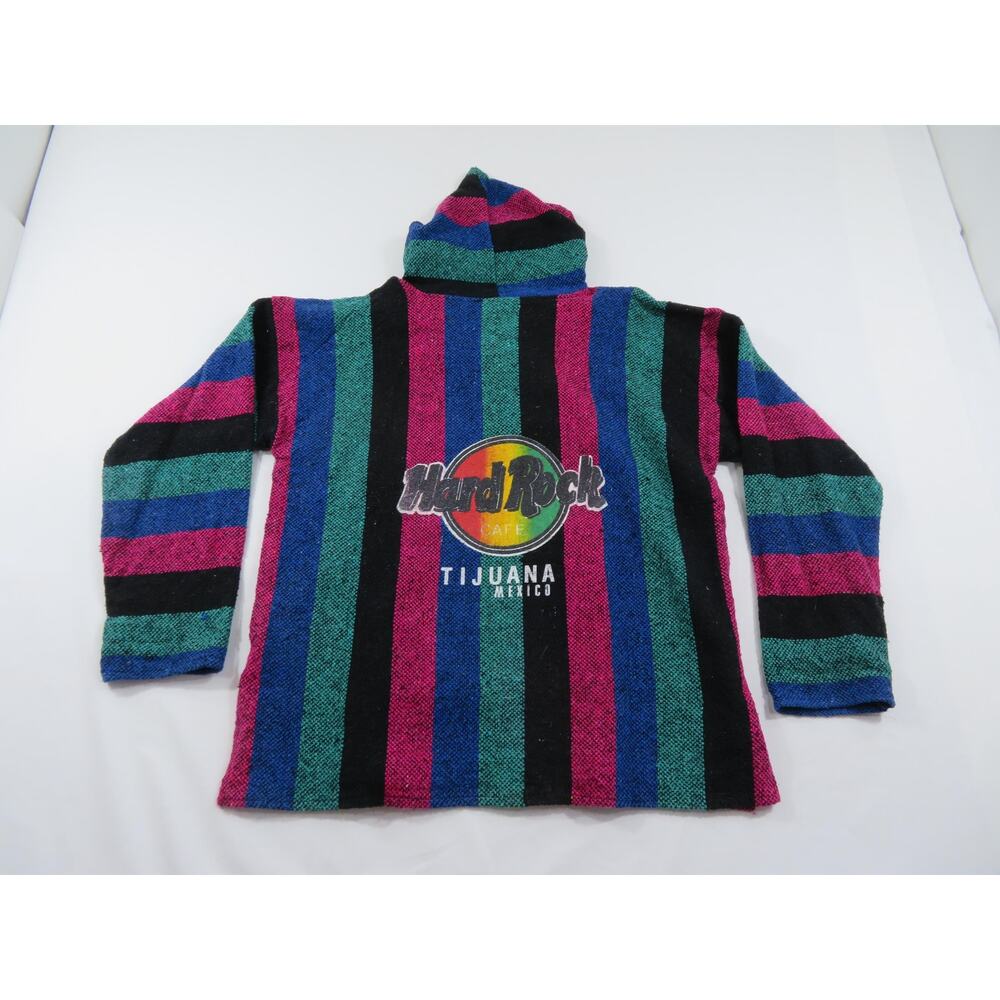 Hardrock Cafe Hoodie, Tijuana Mex, Drug Rug Baja Blue Aqua Pink Striped Sz XL